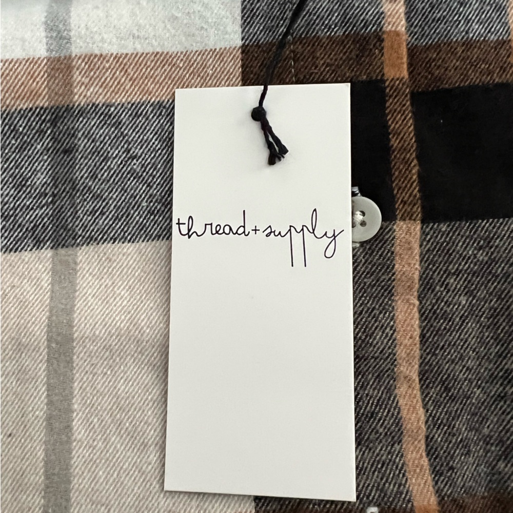 Thread & Supply Plaid Cropped Cotton Button Down Shirt, NWT, Size L - Picture 8 of 15
